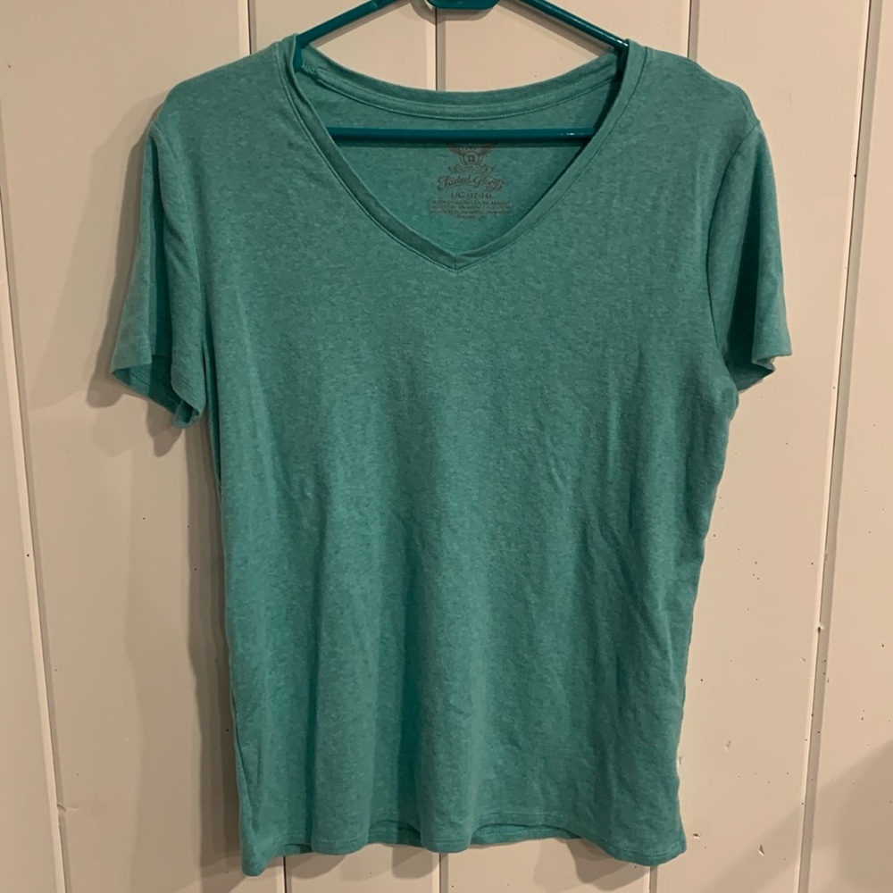 Faded Glory Aqua V-Neck Tee Shirt Size L/G